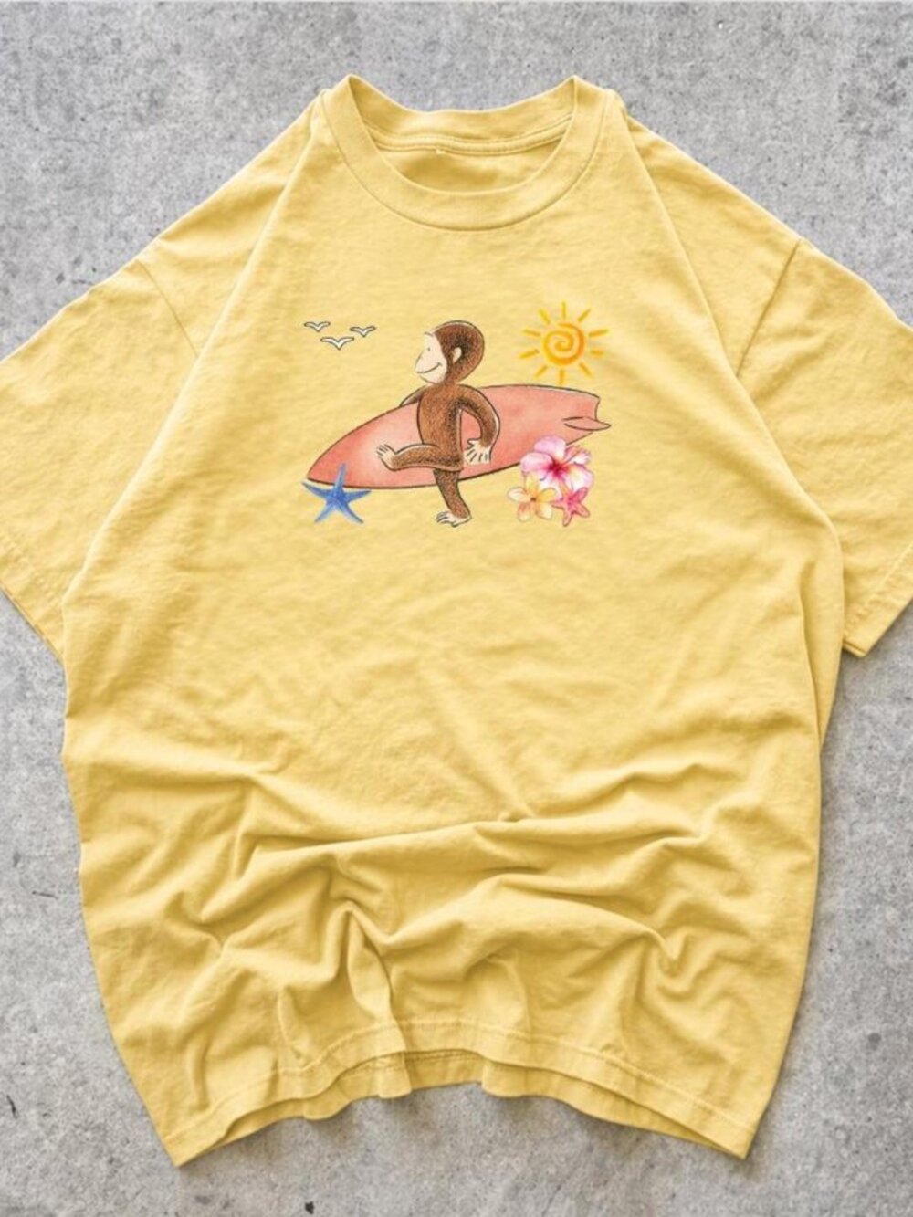 Surfing Monkey Graphic Tee - Yellow Women's Tshirt